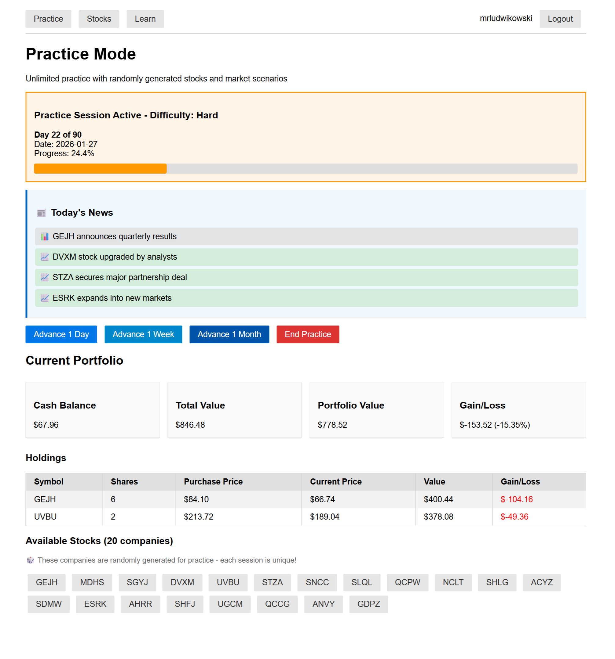 Fig 7. Practice mode active session