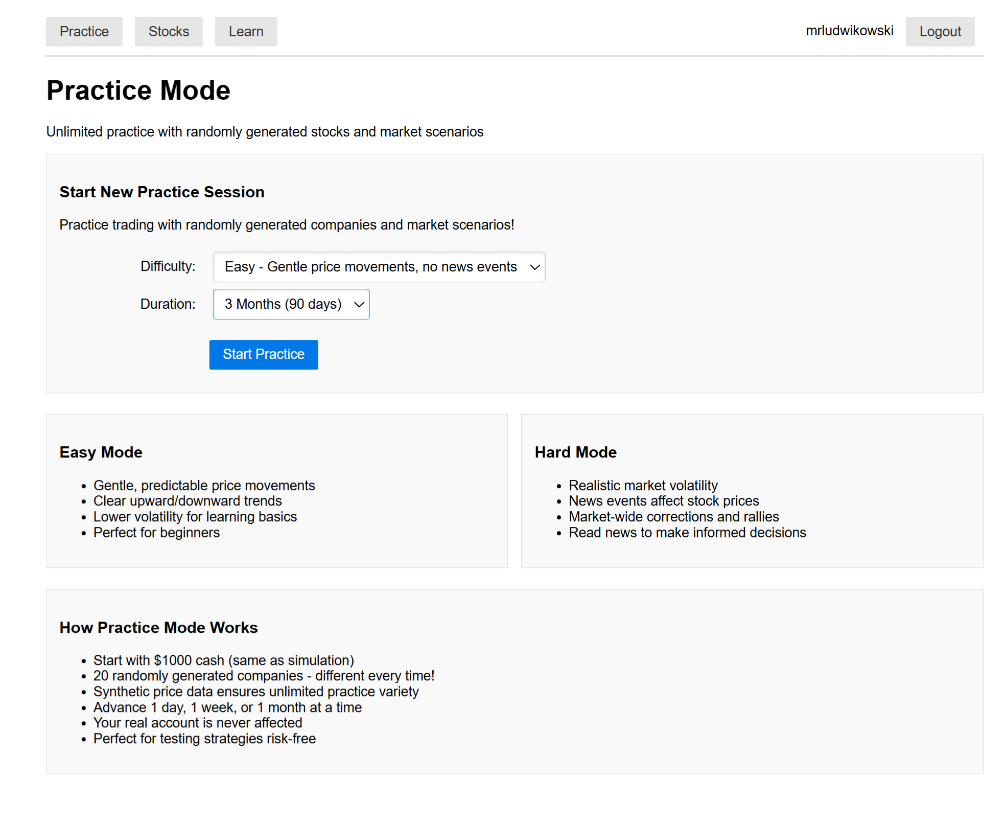 Fig 6. Practice mode setup